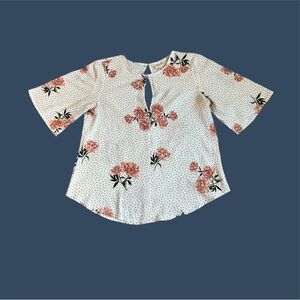 H.I.P. Floral & Polkadot Lightweight Top, Women’s Sz. S, Cream w/ Pink Flowers